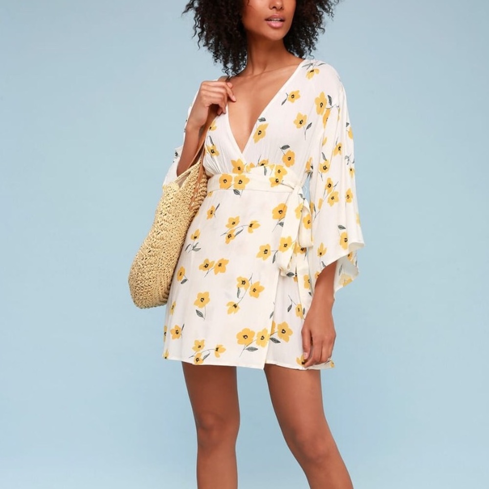 Cream Floral Print Wrap Dress | Size XS